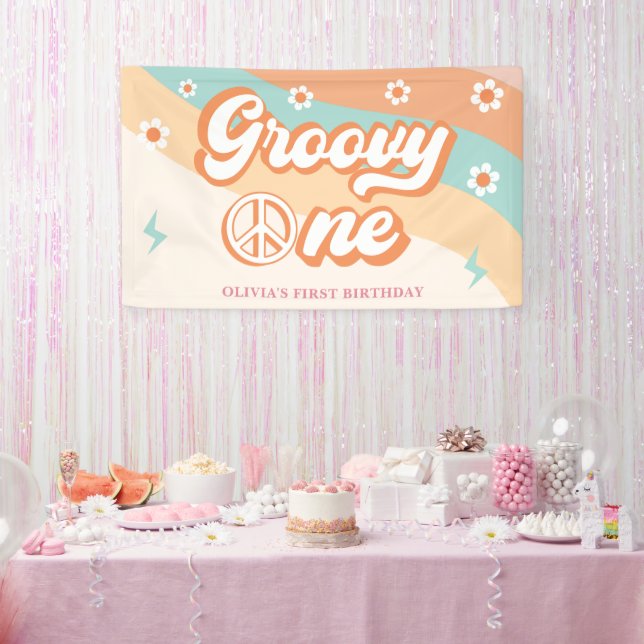 Groovy One Retro Daisy Birthday Party Banner (Party)