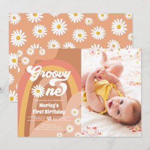 Groovy One Retro Daisy Boho Hippie Erster Geburtst Einladung