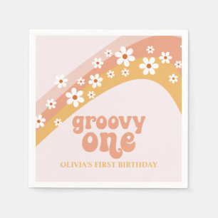 Groovy One Retro Daisy Boho Regenbogen Servietten