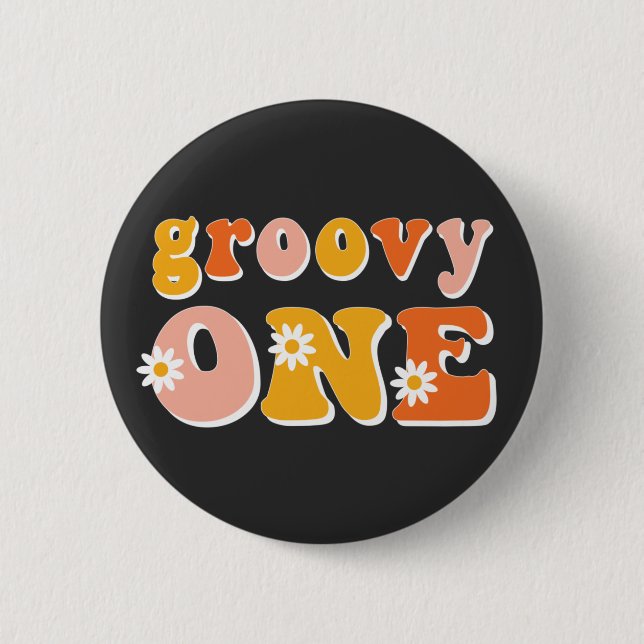Groovy One Retro Erster Geburtstag Button (Vorderseite)