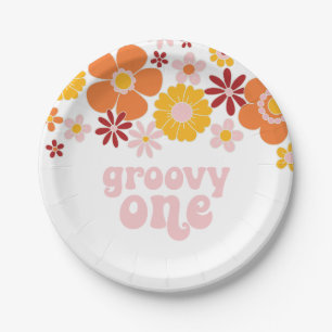Groovy One Retro Floral 1. Geburtstag Pappteller
