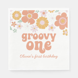 Groovy One Retro Floral Erstgeburtstag Servietten