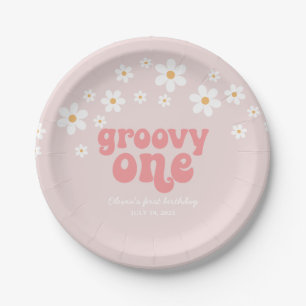 Groovy One Retro Gänseblümchen Boho Blumen erster Pappteller