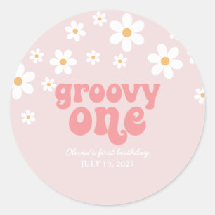Groovy One Retro Gänseblümchen Boho Blumen erster Runder Aufkleber