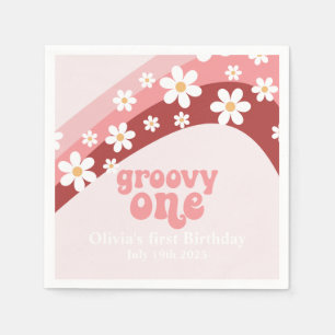 Groovy One Retro Gänseblümchen Boho Blumen zum ers Serviette
