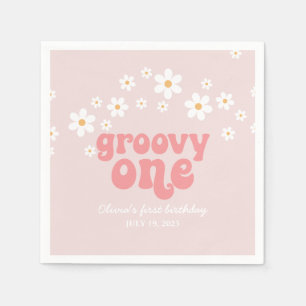 Groovy One Retro Gänseblümchen Boho Blumen zum ers Serviette