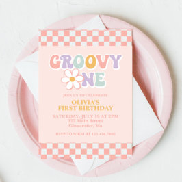 Groovy One Retro Girl Einladung zum Geburtstag