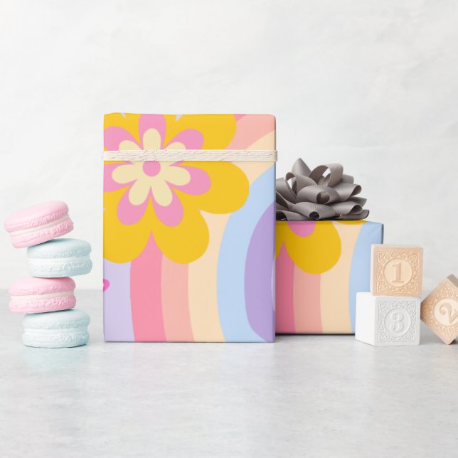 Groovy One Retro Rainbow 1. Geburtstag Geschenkpapier (Babyparty)