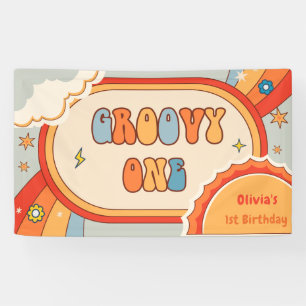 Groovy One Retro Rainbow Birthday Party Banner