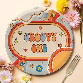 Groovy One Retro Rainbow Birthday Party Pappteller