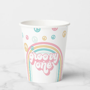 Groovy One Retro Sommer Regenbogen Pappbecher