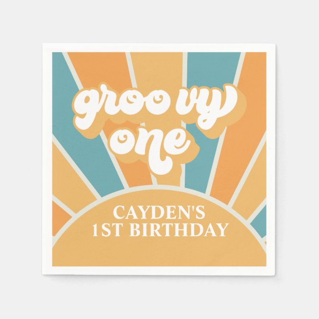Groovy One Retro Sunshine Boy First Birthday Paper Serviette (Vorderseite)