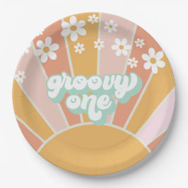 Groovy One Retro Sunshine daisy boho Pappteller