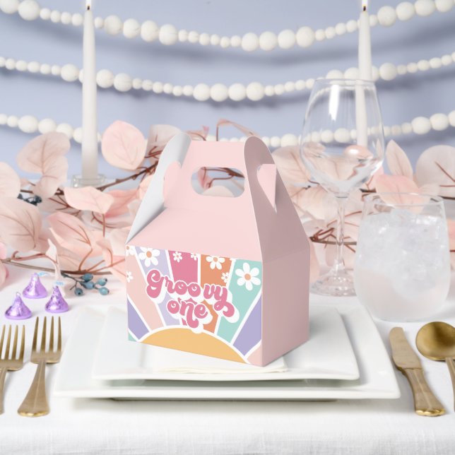 Groovy One Retro Sunshine Rainbow Daisy Geschenkschachtel (Hochzeit)