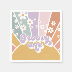 Groovy One Retro Sunshine Rainbow Daisy Serviette