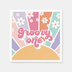 Groovy One Retro Sunshine Rainbow Daisy Serviette