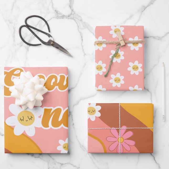 Groovy One Retro Vintag erster Geburtstag Geschenkpapier Set (Vorderseite)