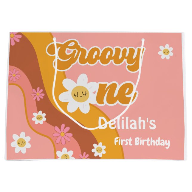 Groovy One Retro Vintag erster Geburtstag Große Geschenktüte (Vorderseite)