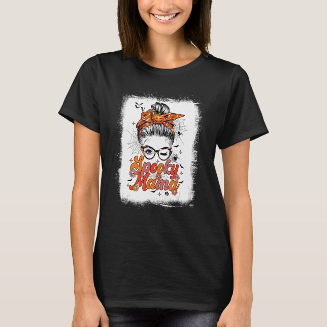 Groovy One Spooky Mama Messy Bun Women Hexe Mama H T-Shirt (Vorderseite)