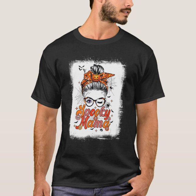 Groovy One Spooky Mama Messy Bun Women Hexe Mama H T-Shirt (Vorderseite)