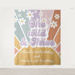 Groovy One Wild Drei Retro Sonnenschein Regenbogen Wandteppich