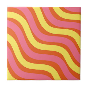 Groovy Orange Gelb Pink Wellig Gestreift Modern Wo Fliese