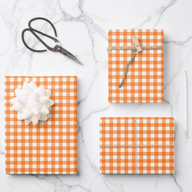 Groovy Orange Gingham Check Pattern Geschenkpapier Set (Vorderseite)