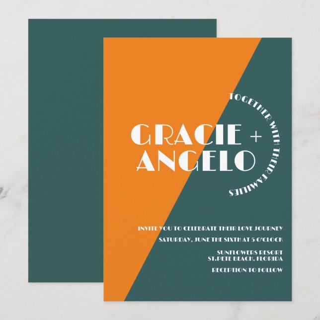 Groovy Orange Green Two Tones Einladung zur Hochze (Vorne/Hinten)