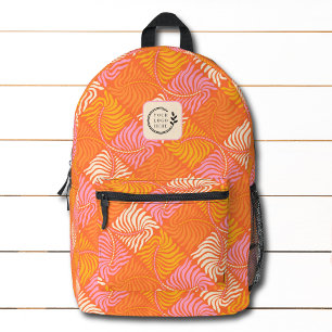 Groovy Orange Pink Tropical Firmenlogo Bedruckter Rucksack