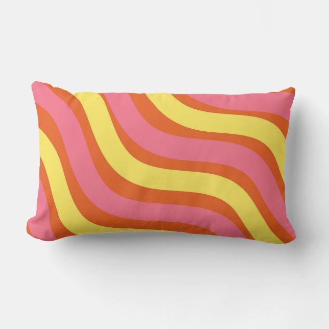 Groovy Orange Yellow Pink Wavy Strip Bold Spring Lendenkissen (Vorderseite)