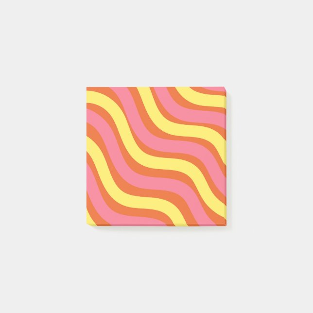 Groovy Orange Yellow Pink Wavy Strip Bold Station Post-it Klebezettel (Vorderseite)