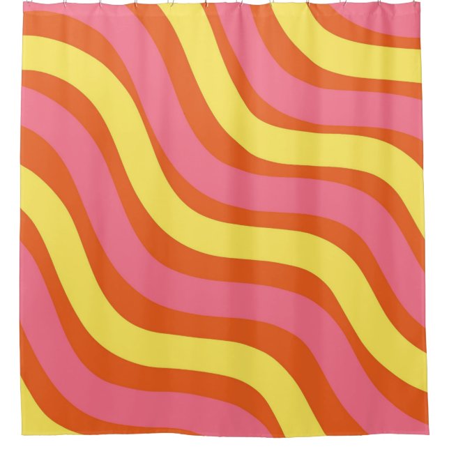 Groovy Orange Yellow Pink Wavy Stripe Bold Duschvorhang (Vorderseite)
