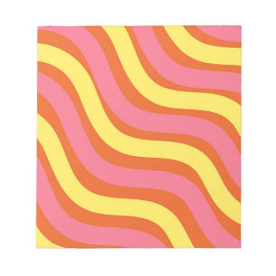 Groovy Orange Yellow Pink Wavy Stripe Modern Bold Notizblock
