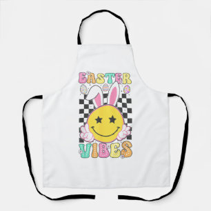 Groovy Oster Vibes Bunny Ostertag Lächeln Gesicht Schürze