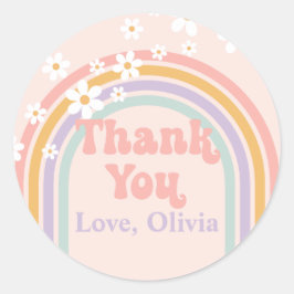 Groovy Pastel rainbow Danke Runder Aufkleber