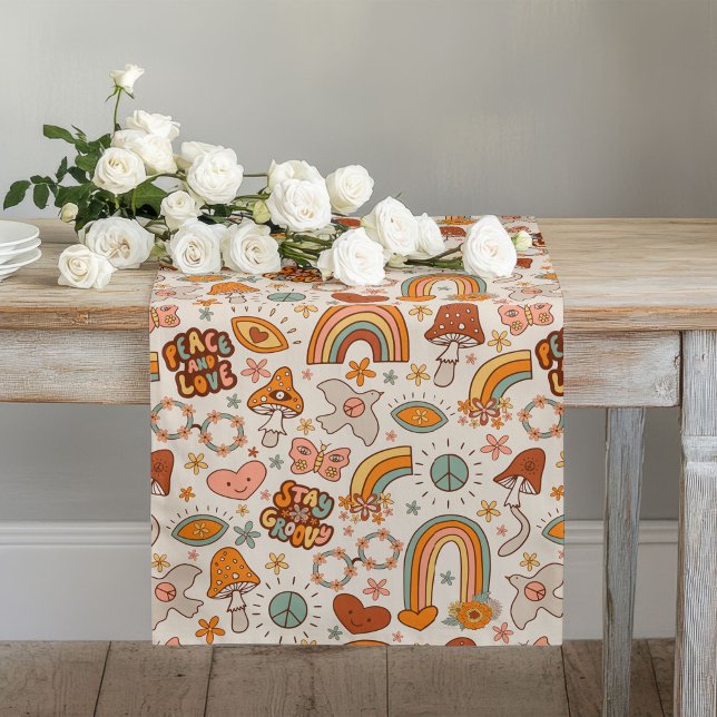 Groovy Pastel Runner 60s Terracotta Bloom Style Großer Tischläufer (Groovy Pastel Runner 60s Terracotta Bloom Style)