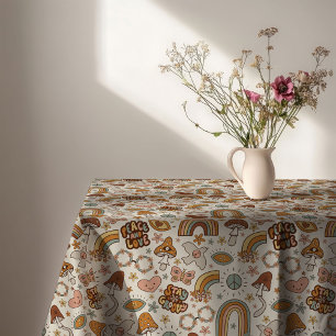 Groovy Pastel-Tischdecke 60er Terrakotta-Akzent Tischdecke