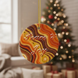 Groovy Peace & Joy Ceramic Ornament | Retro 70s