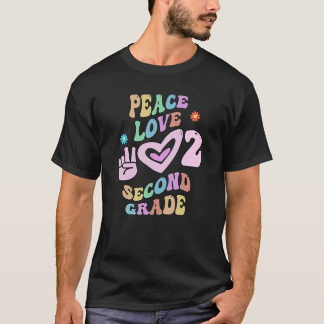Groovy Peace Liebe SECOND GRADE Lehrerin Kleine Fr T-Shirt (Vorderseite)