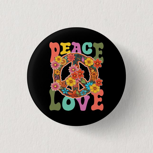 Groovy Peace Sign Liebe 60er 70er Hippie Costume F Button (Vorderseite)