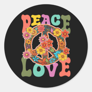 Groovy Peace Sign Liebe 60er 70er Hippie Costume F Runder Aufkleber
