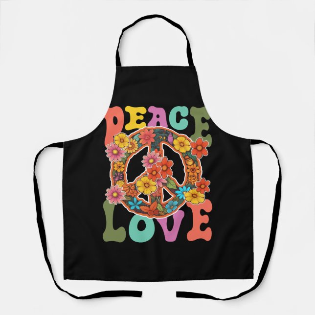 Groovy Peace Sign Liebe 60er 70er Hippie Costume F Schürze (Vorderseite)