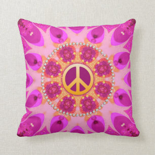 Groovy Peace Sign Orange Pink Cushion / Kissen