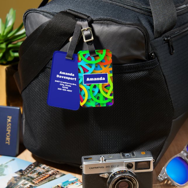 Groovy Peace signalisiert Regenbogenmuster Gepäckanhänger (Vorderseite & Rückseite)