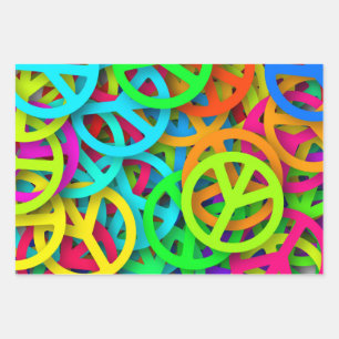 Groovy Peace signalisiert Regenbogenmuster Geschenkpapier Set