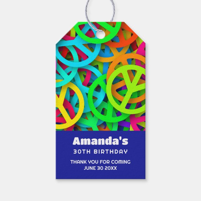 Groovy Peace Signs Rainbow Pattern Birthday Party Geschenkanhänger (Vorderseite)