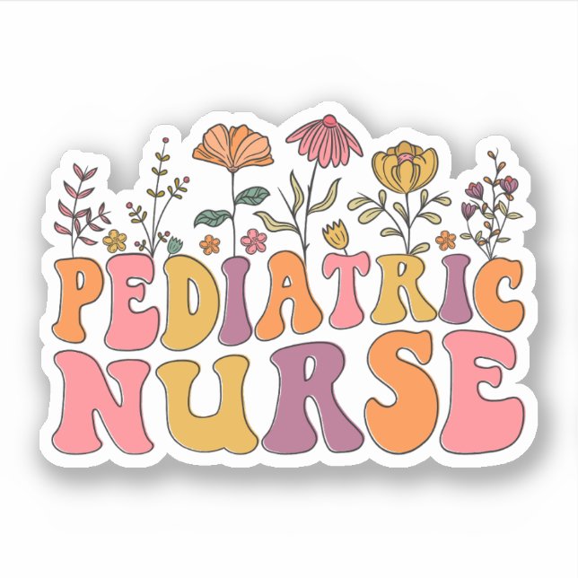 Groovy Pediatric Nurse RN Wildblumen PEDS Nurse Aufkleber (Vorderseite)