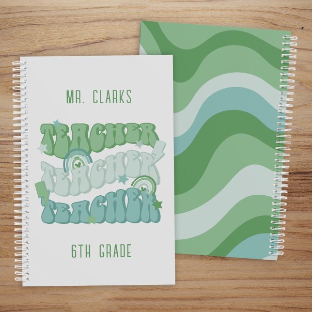 Groovy Personalisiert Green Retro Niedlich Teacher Planer (Von Creator hochgeladen)