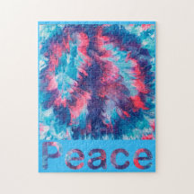 Groovy Pink Blue Lila Blends Peace Sign Puzzles