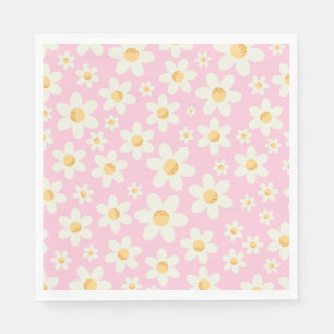 Groovy Pink Daisy Birthday Napkins - Retro Boho 1s Serviette